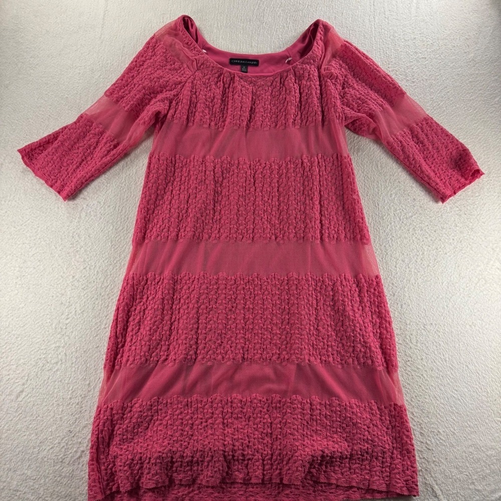 Chris McLaughlin Dress Women 12 Pink Popcorn Lace Mesh 3/4 Sleeve Shift Party